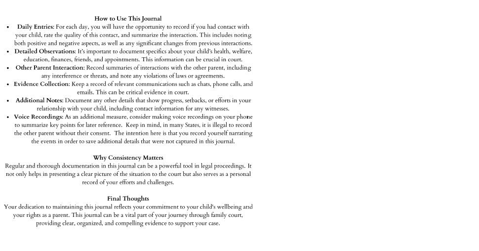 Family court preparation journal
